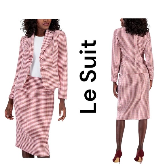 Le Suit Women’s Houndstooth Two Button Skirt Suit - Picture 1 of 16